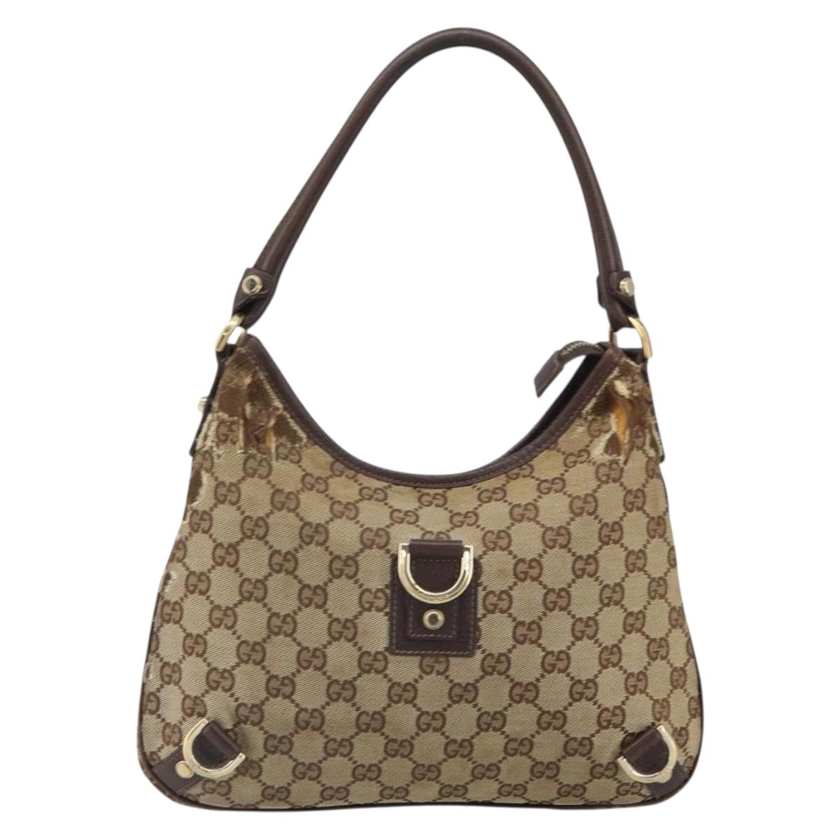 GUCCI GG Canvas Abbey Shoulder Bag Beige Gold 130738 Auth 164315