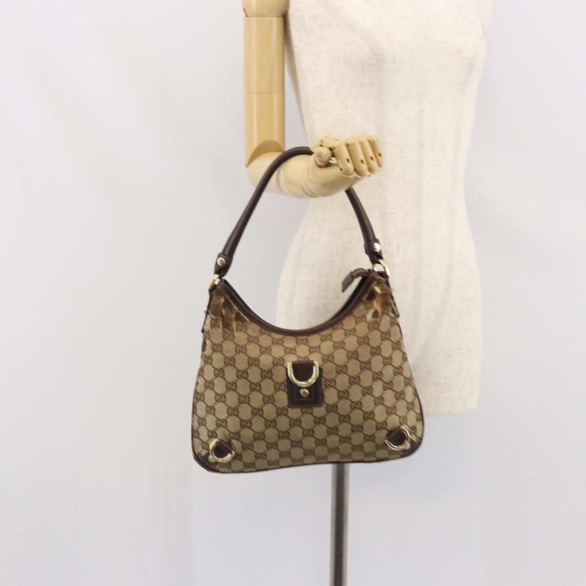 GUCCI GG Canvas Abbey Shoulder Bag Beige Gold 130738 Auth 164315