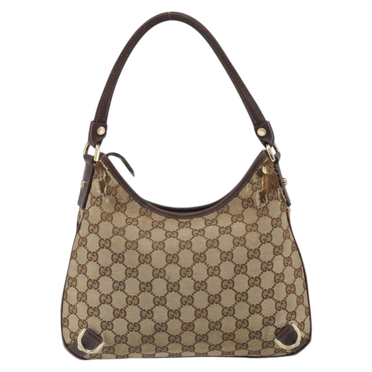 GUCCI GG Canvas Abbey Shoulder Bag Beige Gold 130738 Auth 164315