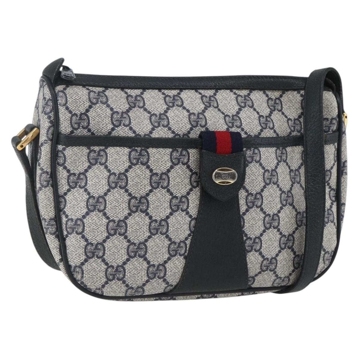 GUCCI GG Supreme Sherry Line Shoulder Bag PVC Navy Gold 89 02 032 Auth 164318