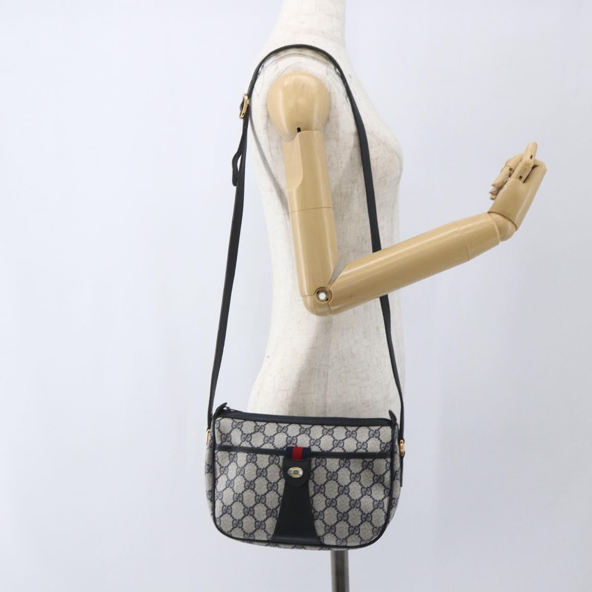 GUCCI GG Supreme Sherry Line Shoulder Bag PVC Navy Gold 89 02 032 Auth 164318