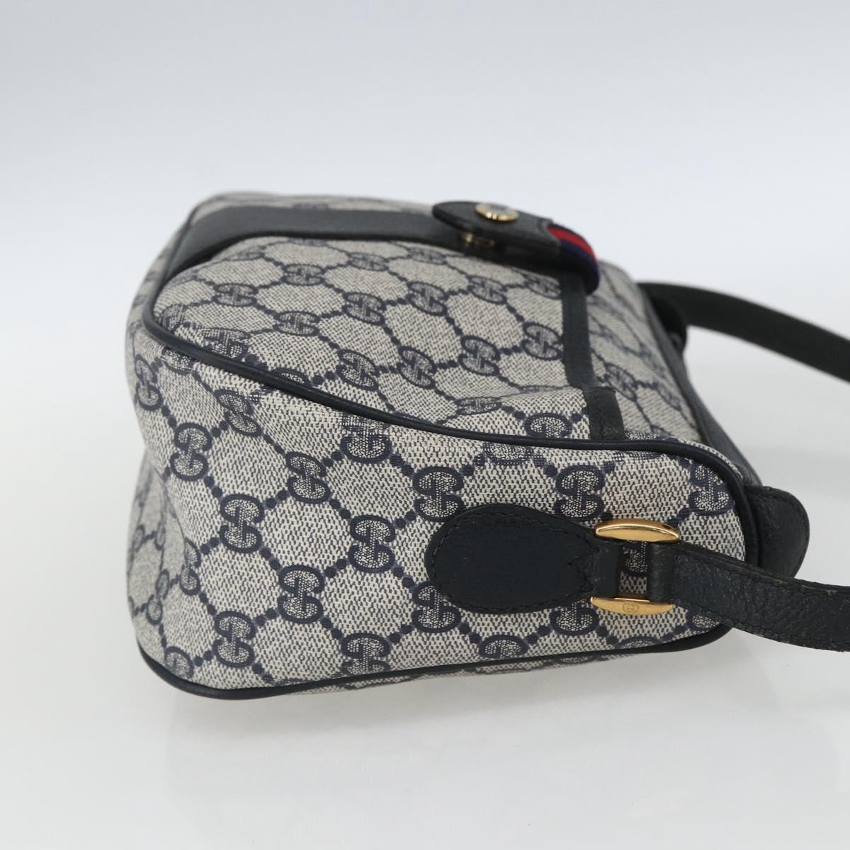 GUCCI GG Supreme Sherry Line Shoulder Bag PVC Navy Gold 89 02 032 Auth 164318