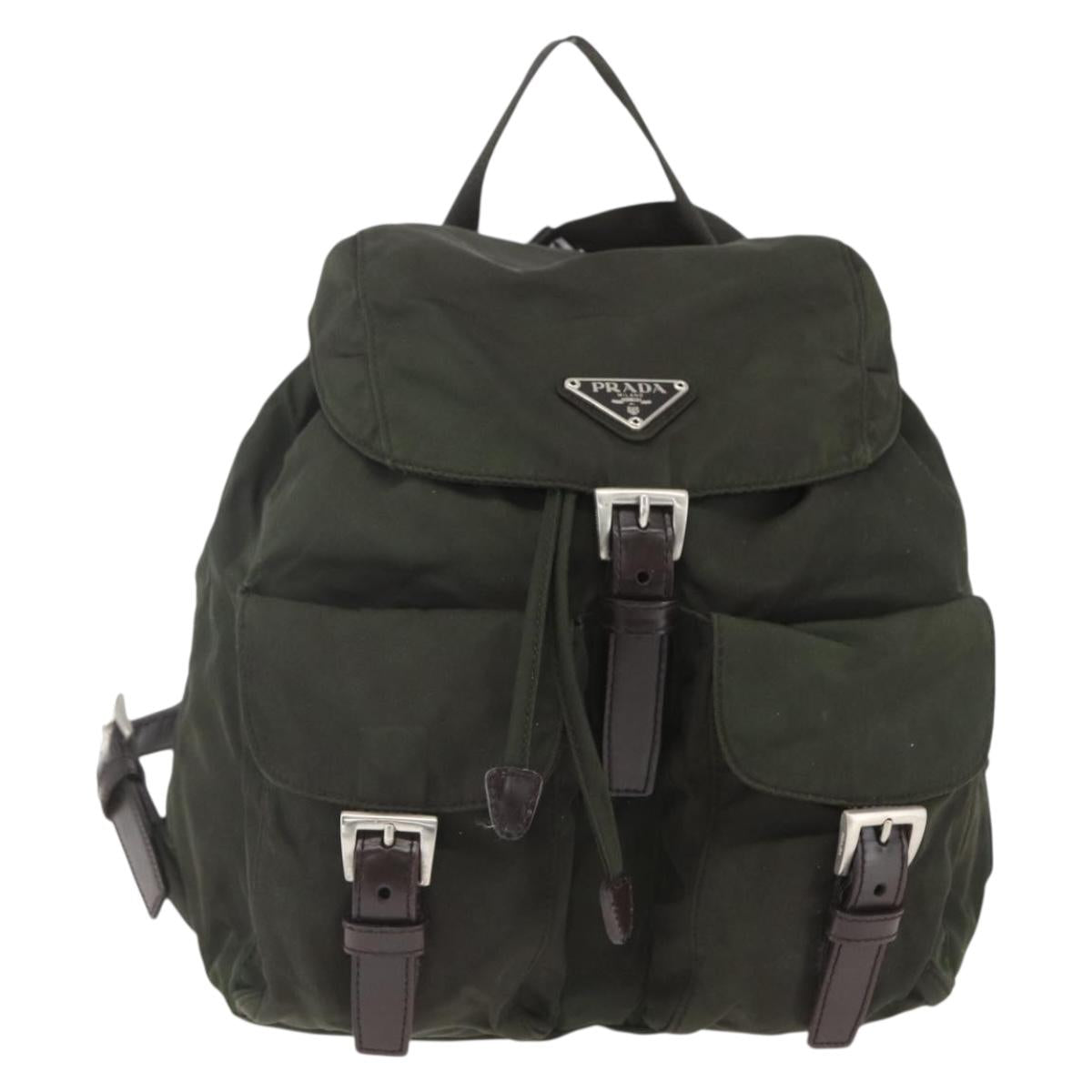 PRADA Backpack Nylon Khaki Silver Auth 164325