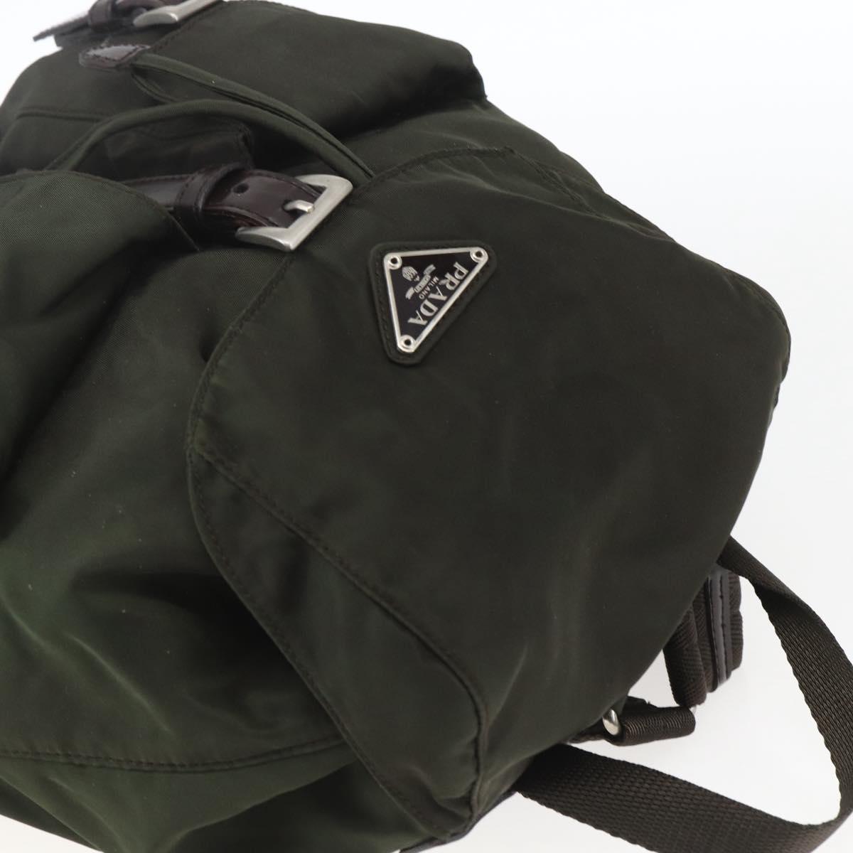 PRADA Backpack Nylon Khaki Silver Auth 164325