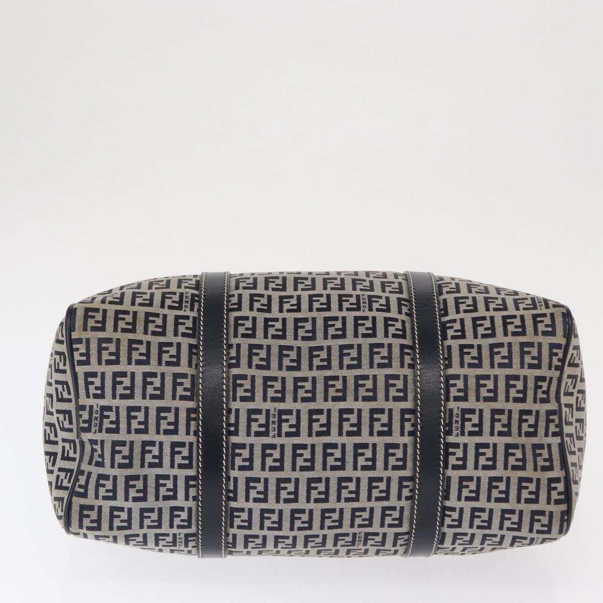 FENDI Zucchino Canvas Boston Bag Navy Silver Auth 164326