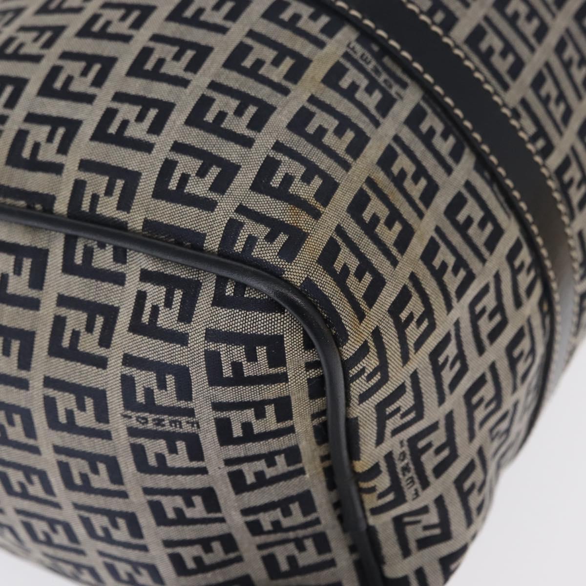 FENDI Zucchino Canvas Boston Bag Navy Silver Auth 164326