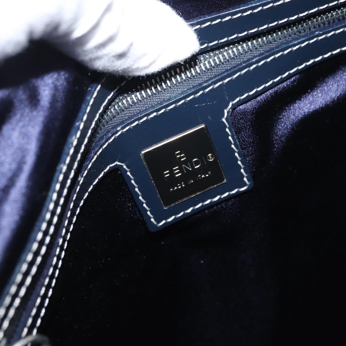 FENDI Zucchino Canvas Boston Bag Navy Silver Auth 164326