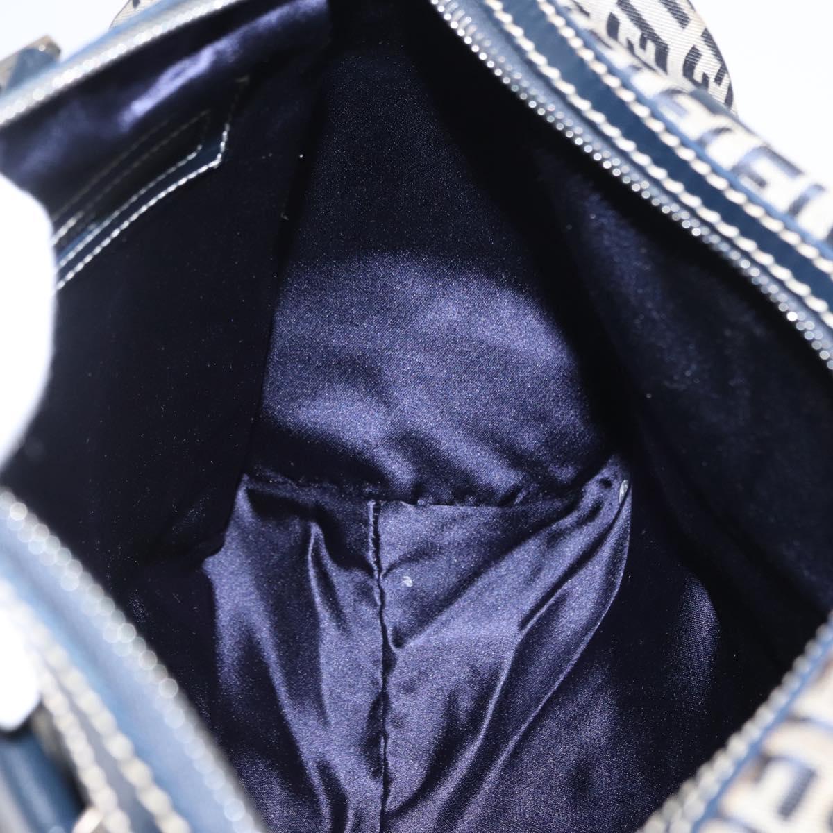 FENDI Zucchino Canvas Boston Bag Navy Silver Auth 164326