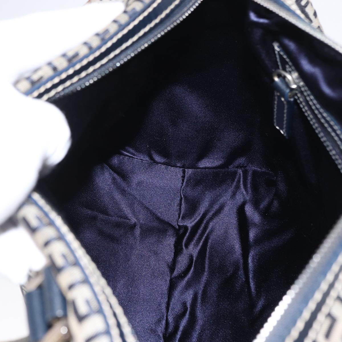 FENDI Zucchino Canvas Boston Bag Navy Silver Auth 164326