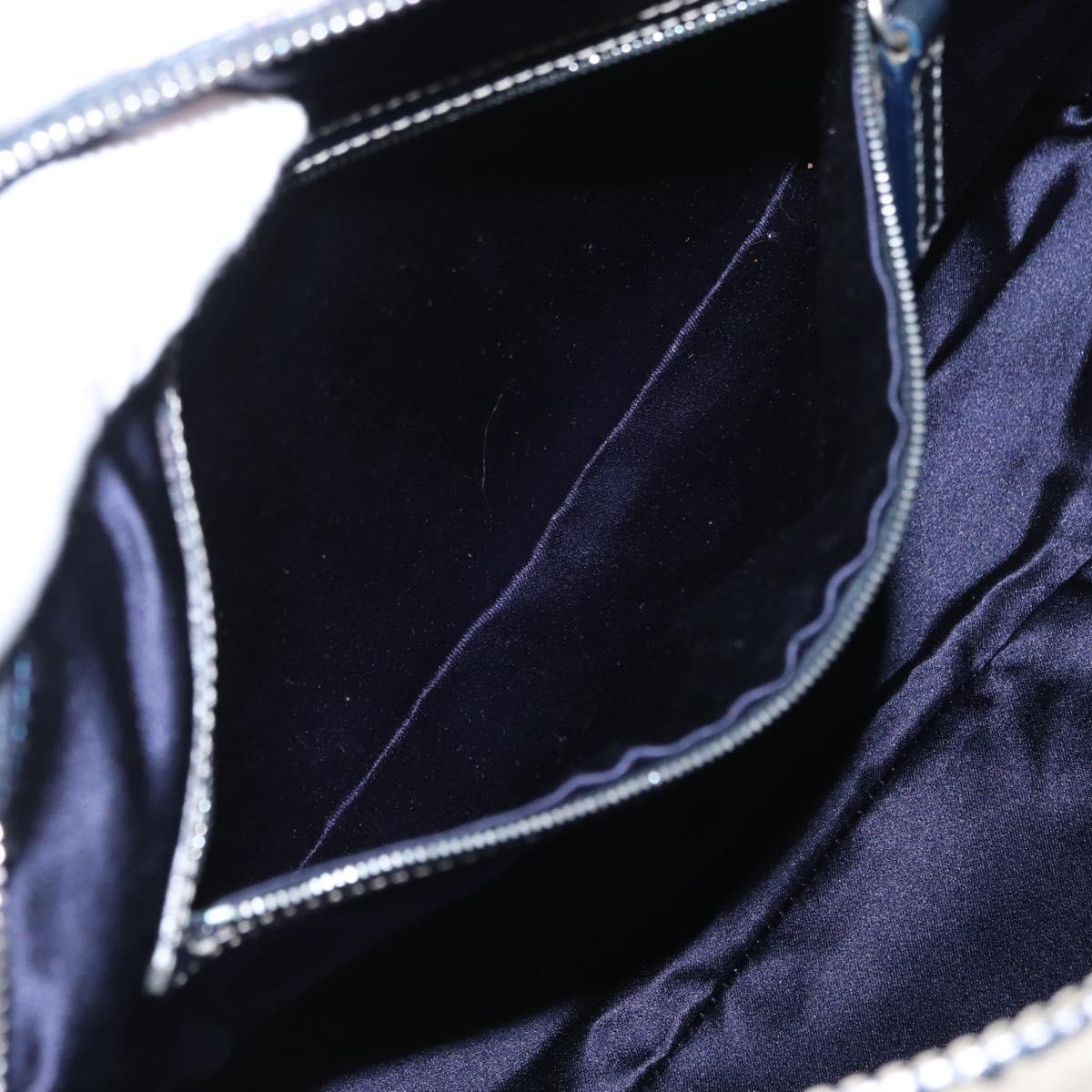 FENDI Zucchino Canvas Boston Bag Navy Silver Auth 164326