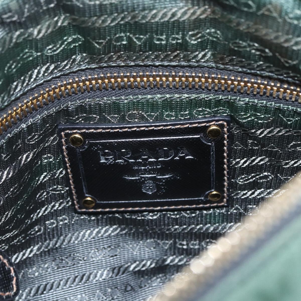PRADA Shoulder Bag Nylon Green Gold Auth 164339