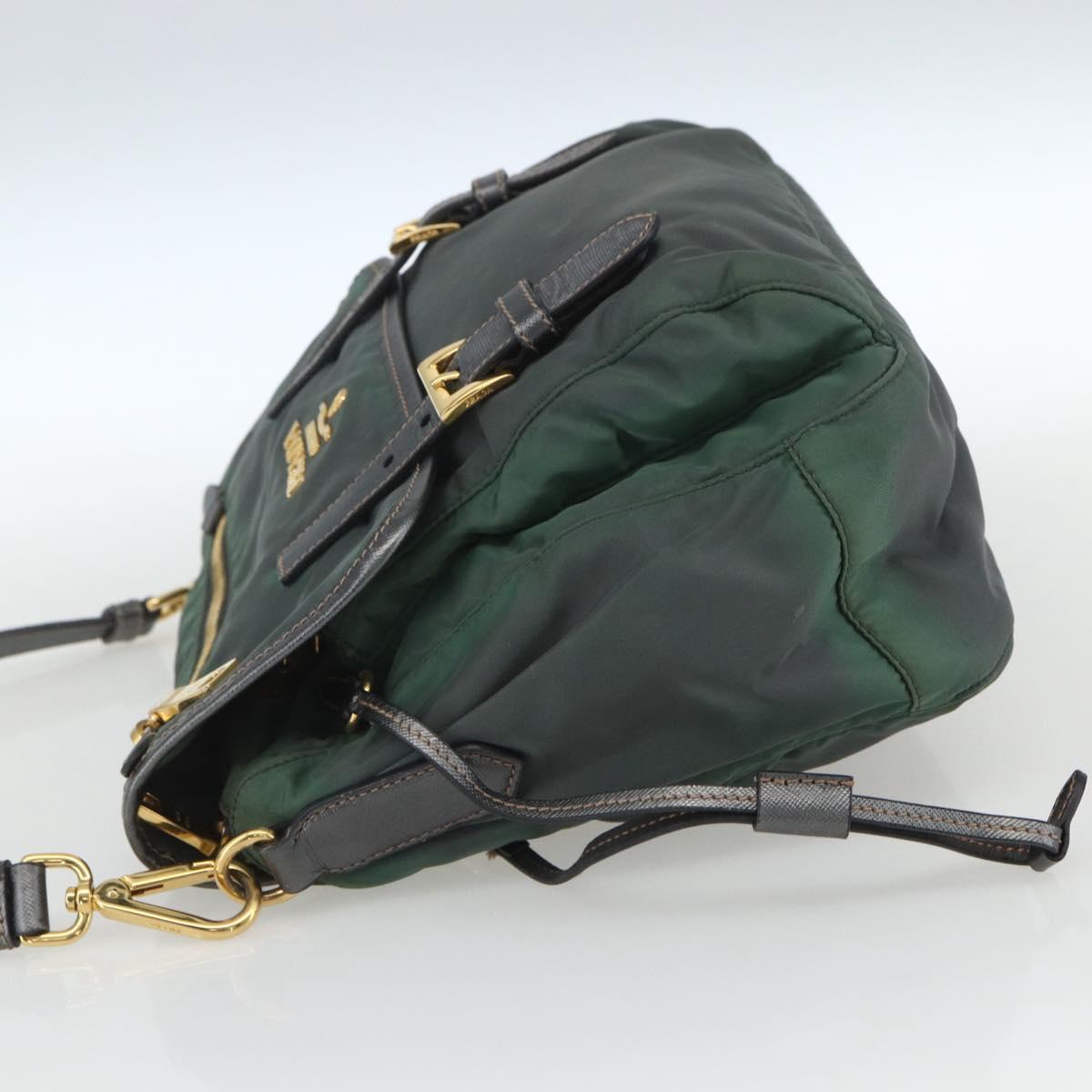 PRADA Shoulder Bag Nylon Green Gold Auth 164339