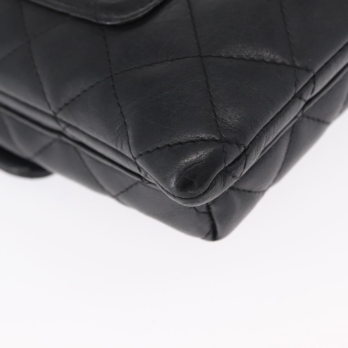 CHANEL Cambon Line Matelasse Shoulder Bag Lamb Skin Silver Black CC Auth 164354