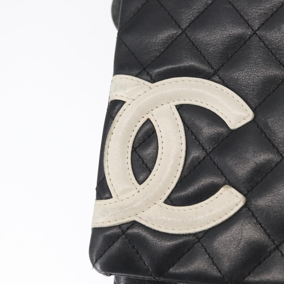 CHANEL Cambon Line Matelasse Shoulder Bag Lamb Skin Silver Black CC Auth 164354