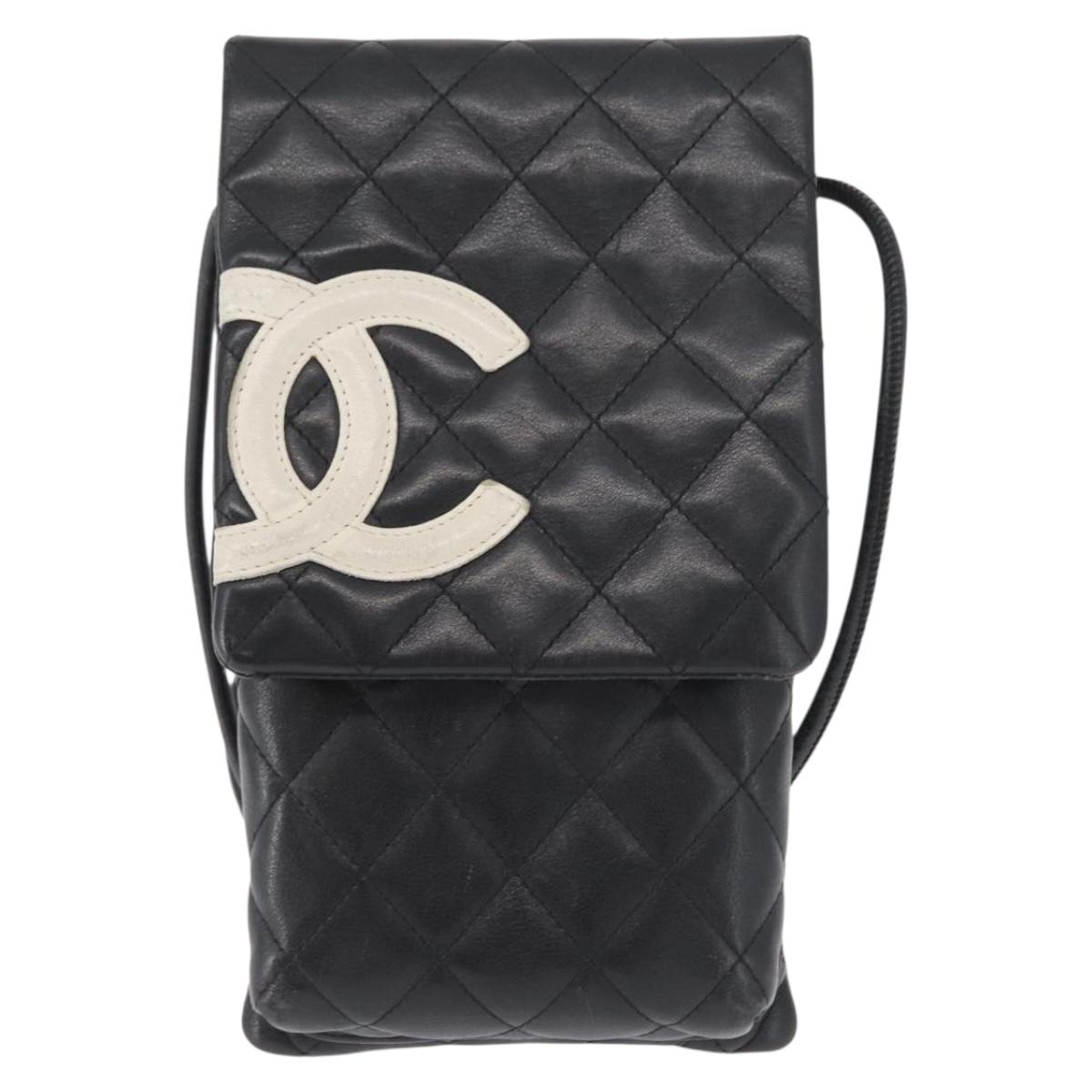 CHANEL Cambon Line Matelasse Shoulder Bag Lamb Skin Silver Black CC Auth 164354