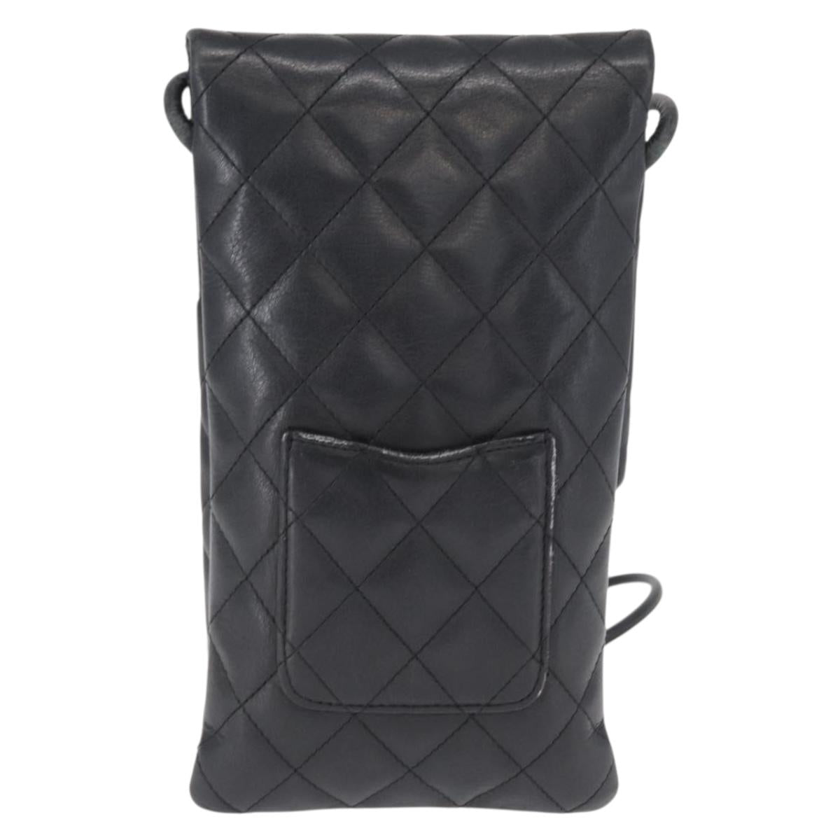 CHANEL Cambon Line Matelasse Shoulder Bag Lamb Skin Silver Black CC Auth 164354