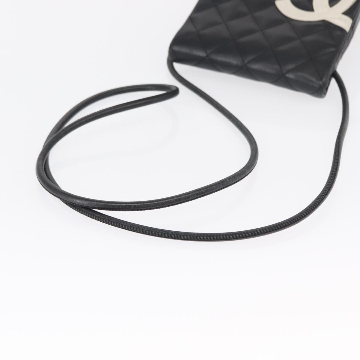 CHANEL Cambon Line Matelasse Shoulder Bag Lamb Skin Silver Black CC Auth 164354