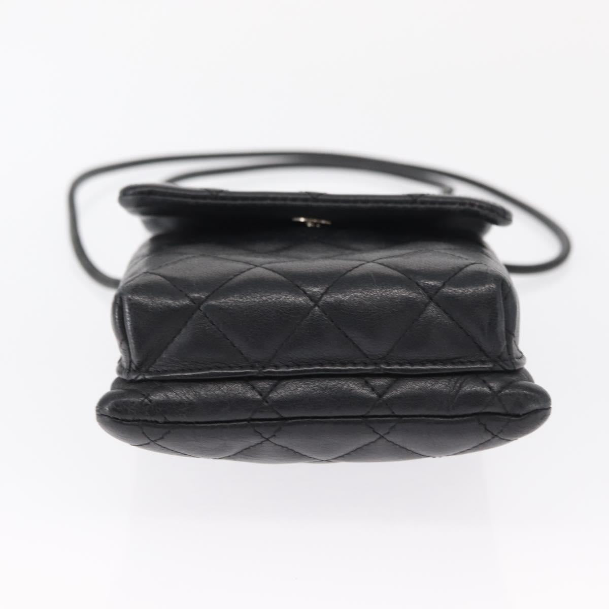 CHANEL Cambon Line Matelasse Shoulder Bag Lamb Skin Silver Black CC Auth 164354