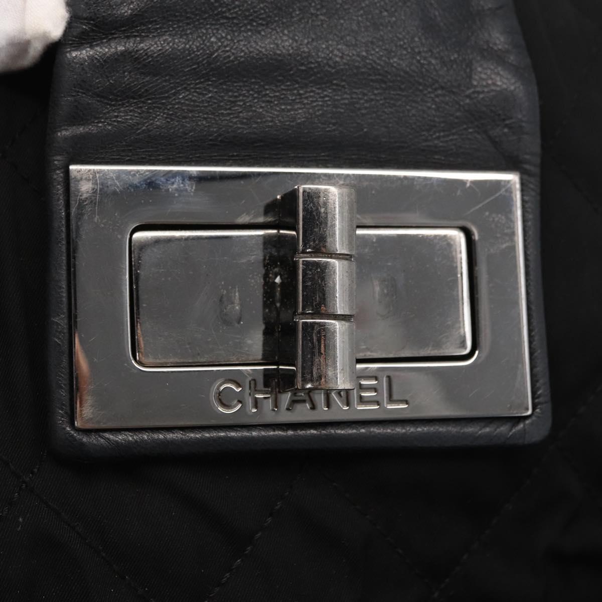 CHANEL Chain 2.55 Shoulder Bag Nylon Black Silver CC Auth 164361