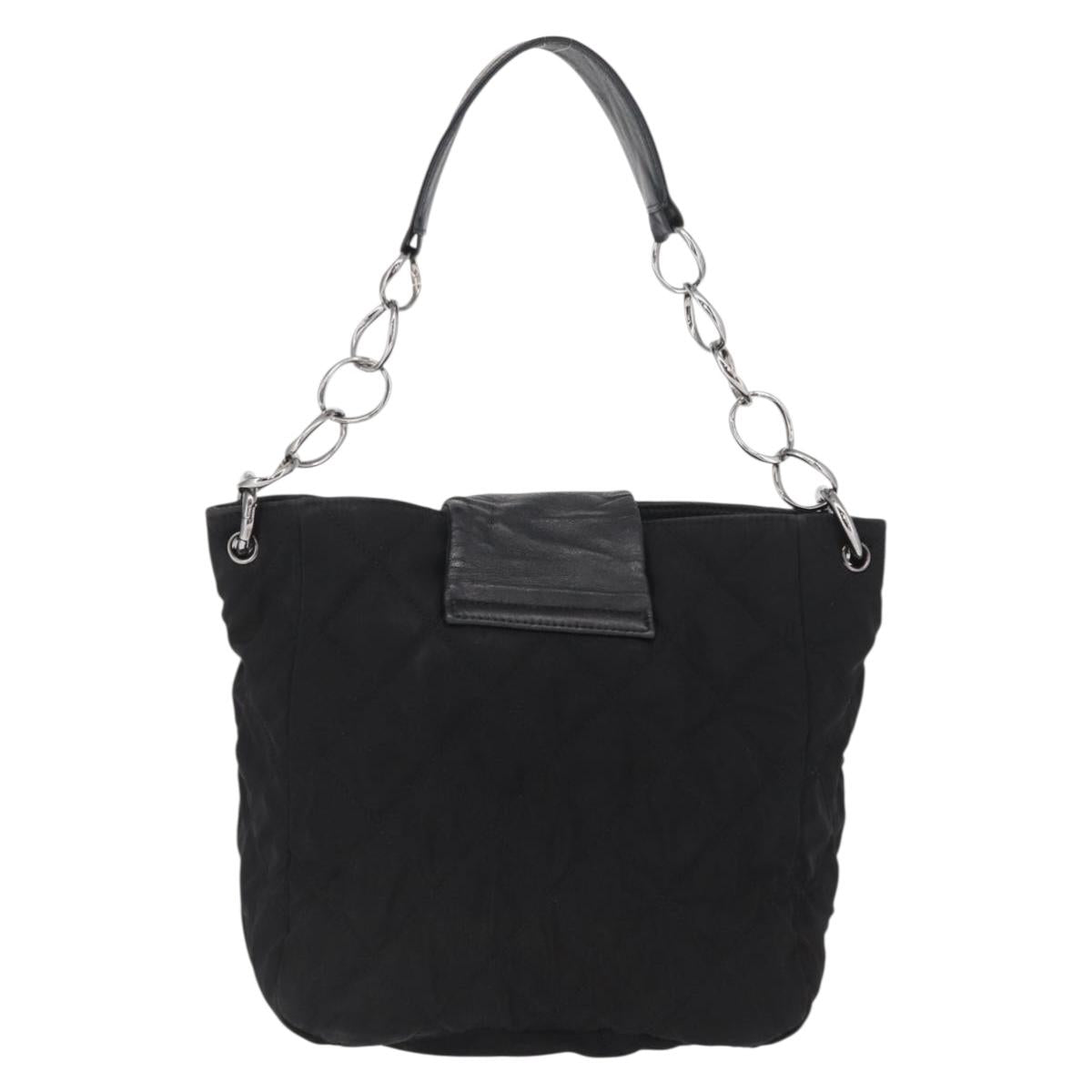 CHANEL Chain 2.55 Shoulder Bag Nylon Black Silver CC Auth 164361