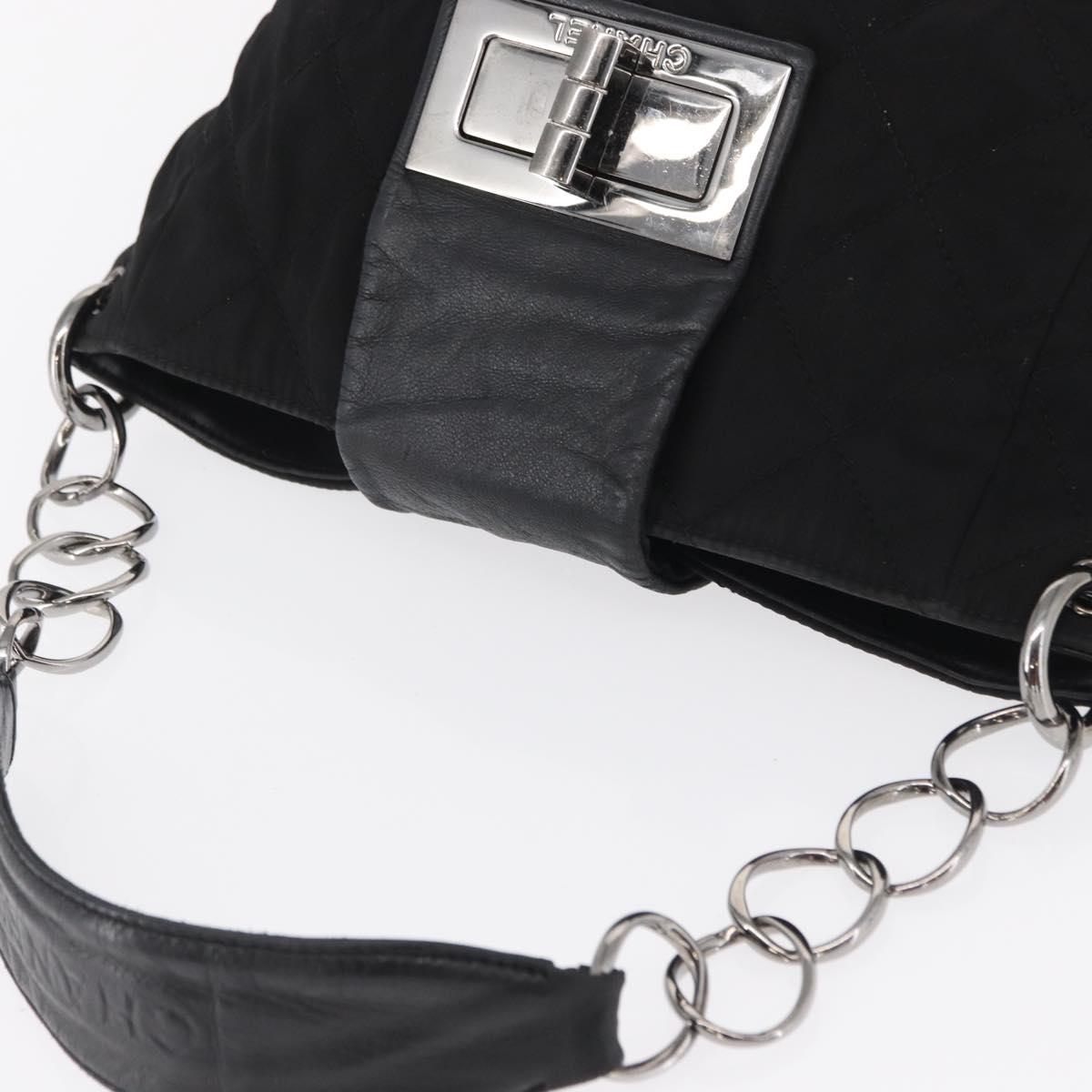 CHANEL Chain 2.55 Shoulder Bag Nylon Black Silver CC Auth 164361