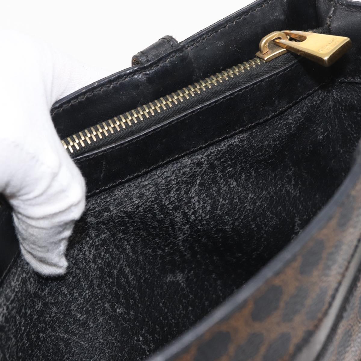 CELINE Macadam Canvas Hand Bag PVC Leather Black Gold Auth 164373