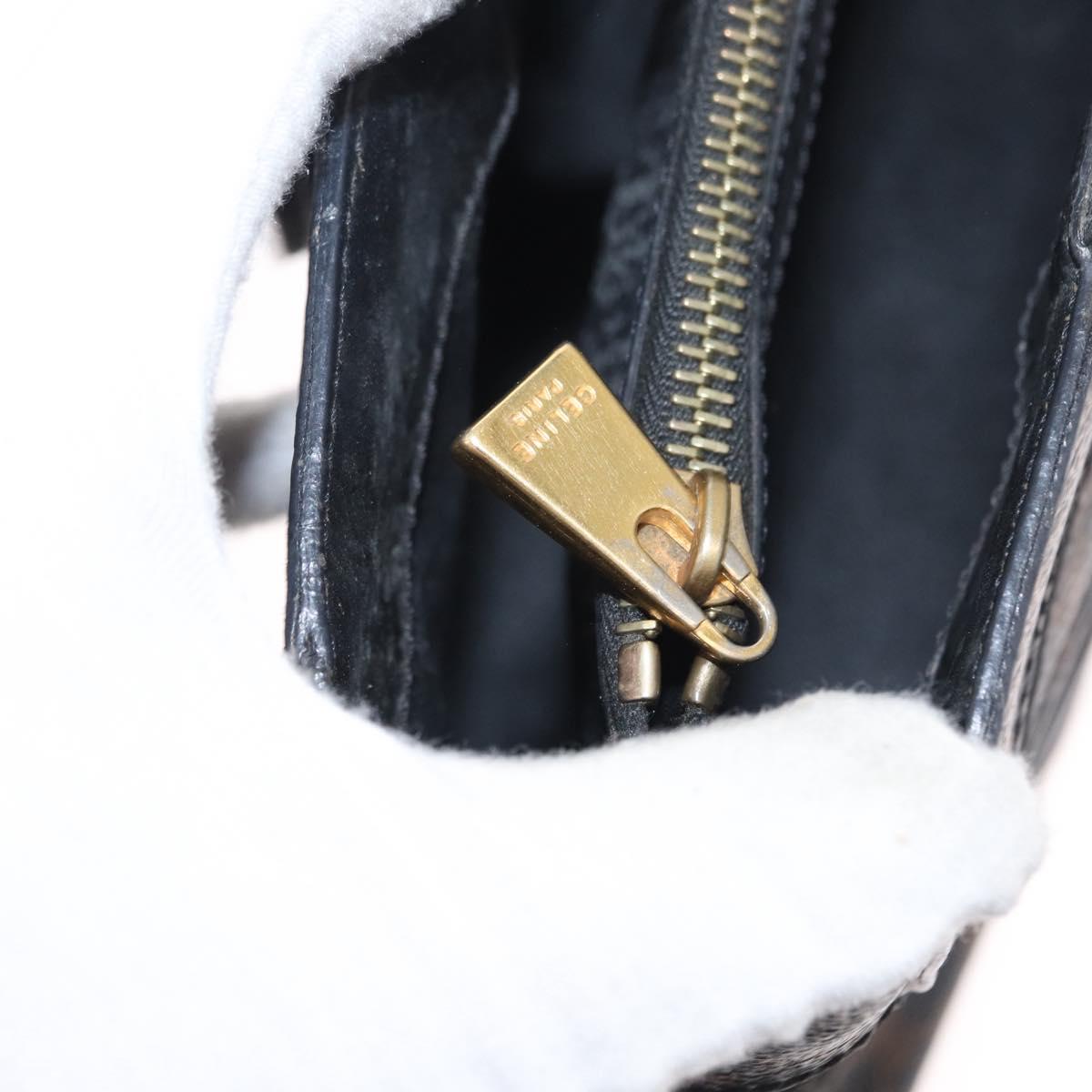 CELINE Macadam Canvas Hand Bag PVC Leather Black Gold Auth 164373