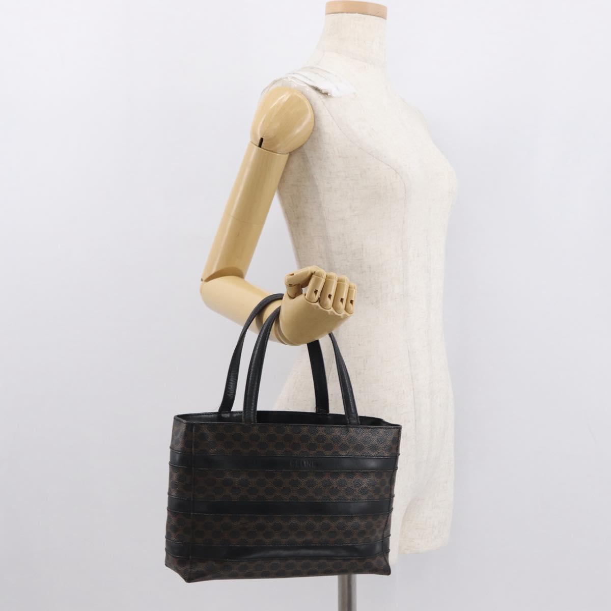 CELINE Macadam Canvas Hand Bag PVC Leather Black Gold Auth 164373