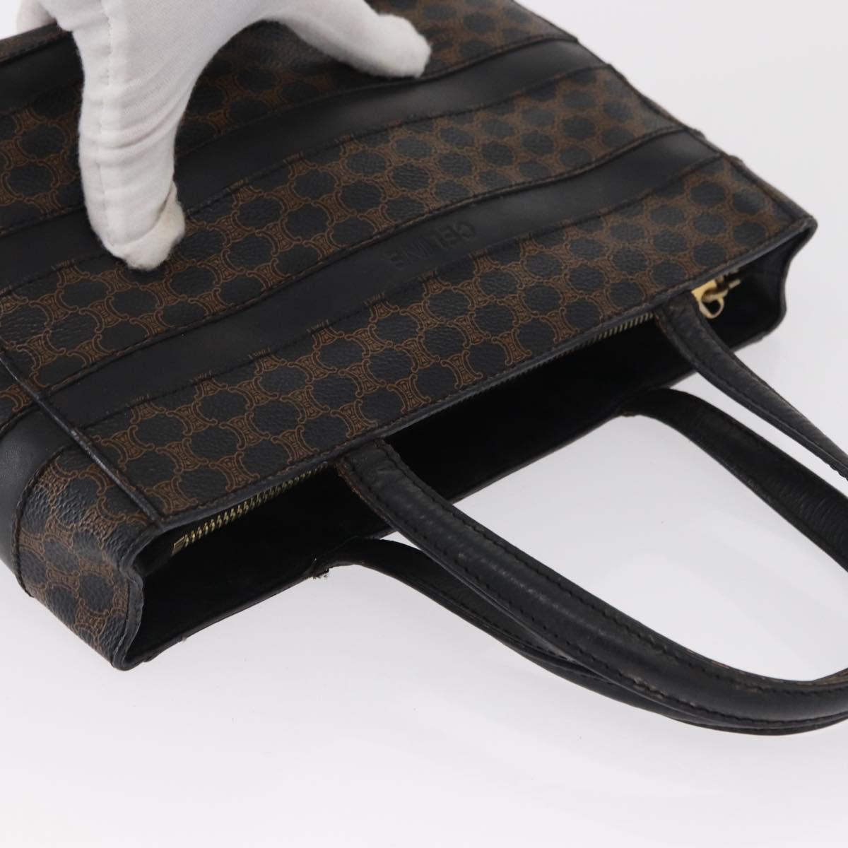 CELINE Macadam Canvas Hand Bag PVC Leather Black Gold Auth 164373