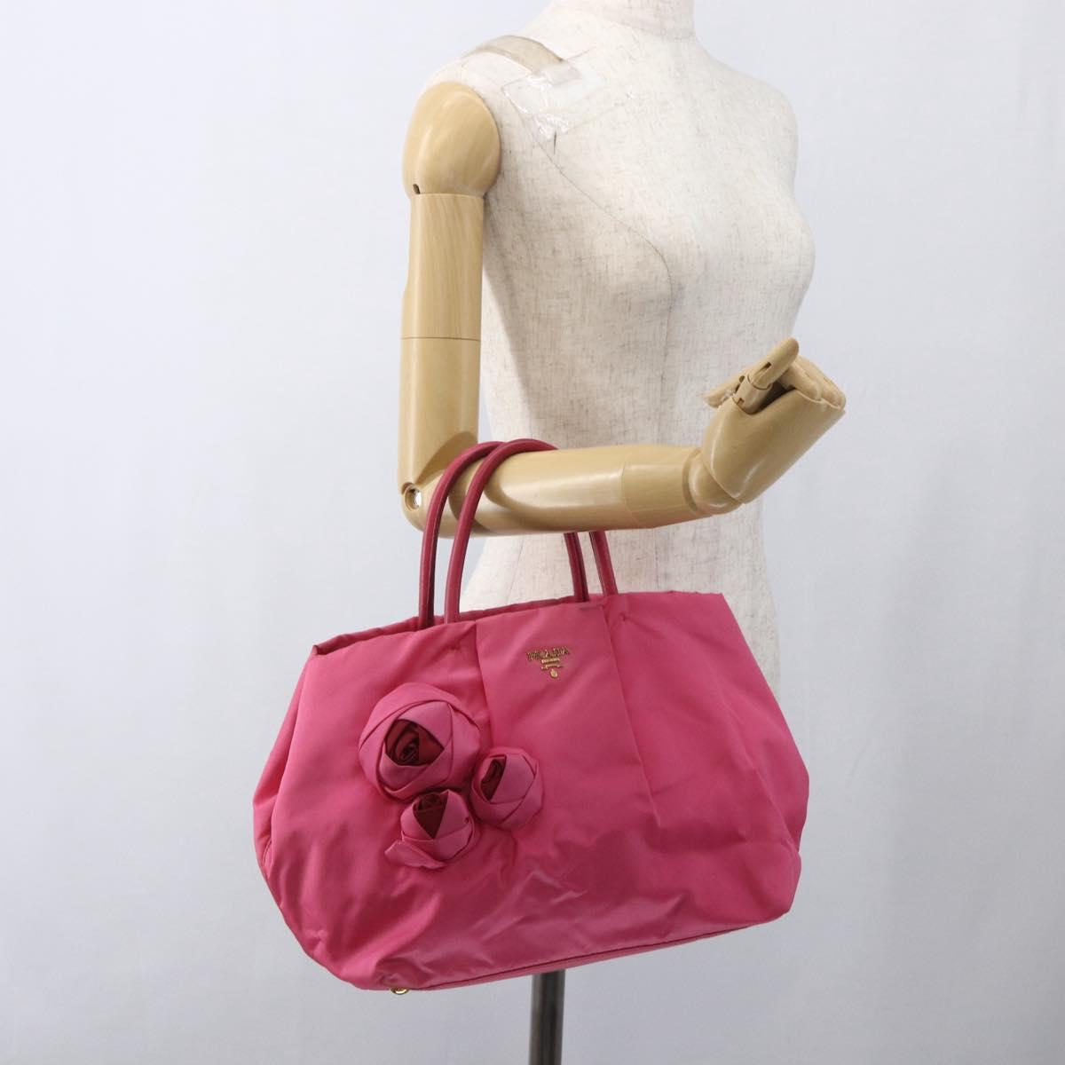PRADA Hand Bag Nylon Pink Gold Auth 164374
