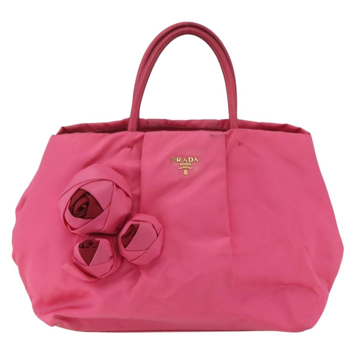 PRADA Hand Bag Nylon Pink Gold Auth 164374