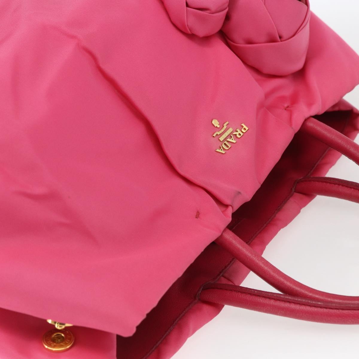 PRADA Hand Bag Nylon Pink Gold Auth 164374