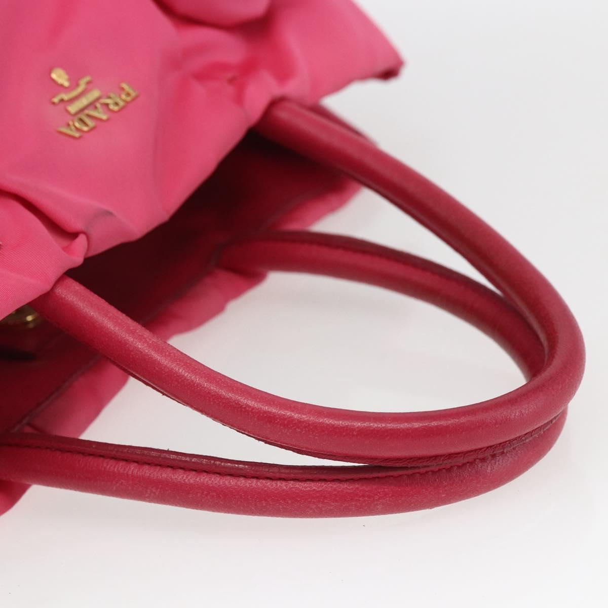PRADA Hand Bag Nylon Pink Gold Auth 164374