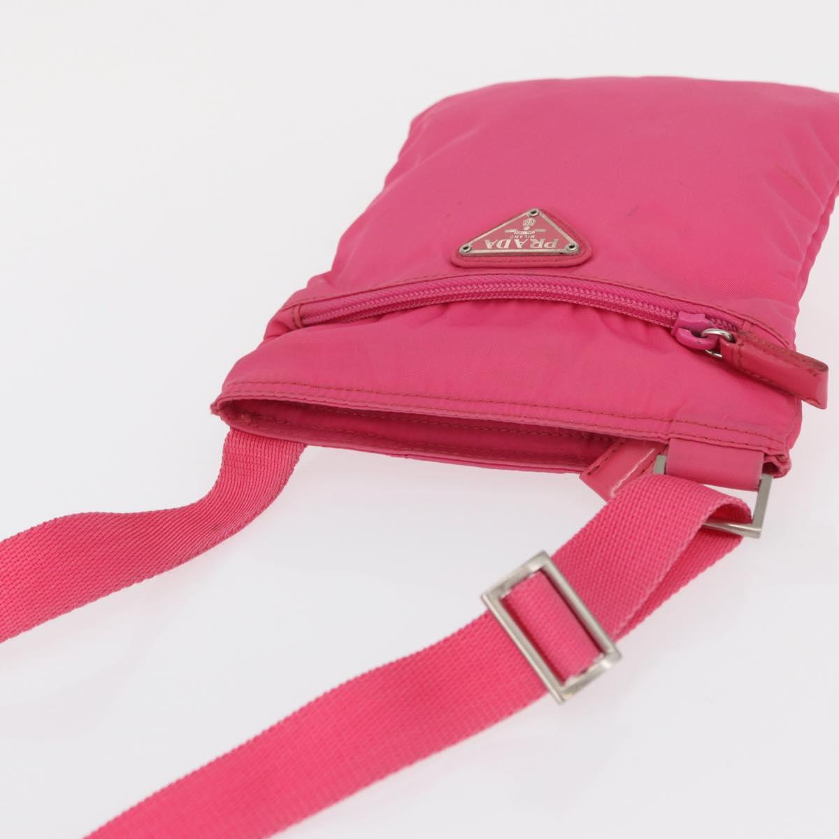 PRADA Shoulder Bag Nylon Pink Silver Auth 164385