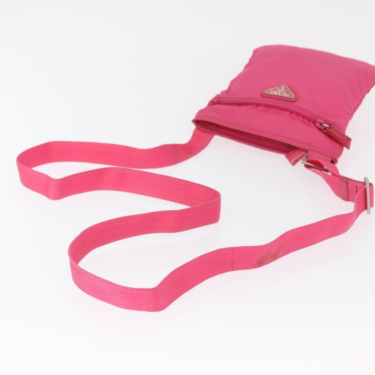 PRADA Shoulder Bag Nylon Pink Silver Auth 164385