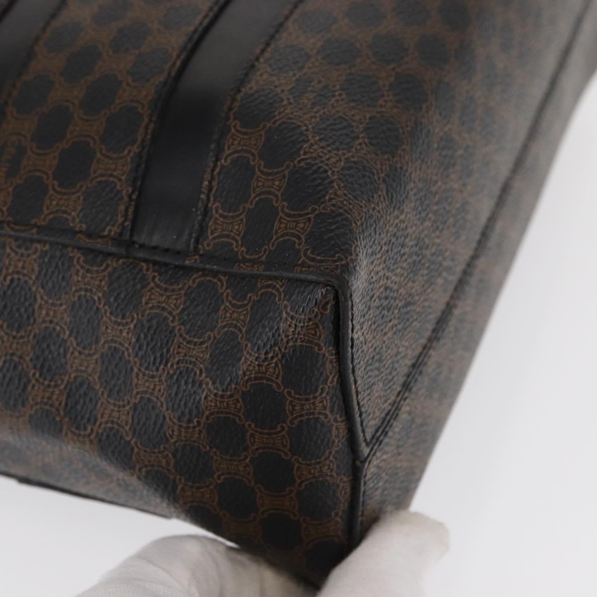 CELINE Macadam Canvas Hand Bag PVC Leather Black Gold Auth 164398
