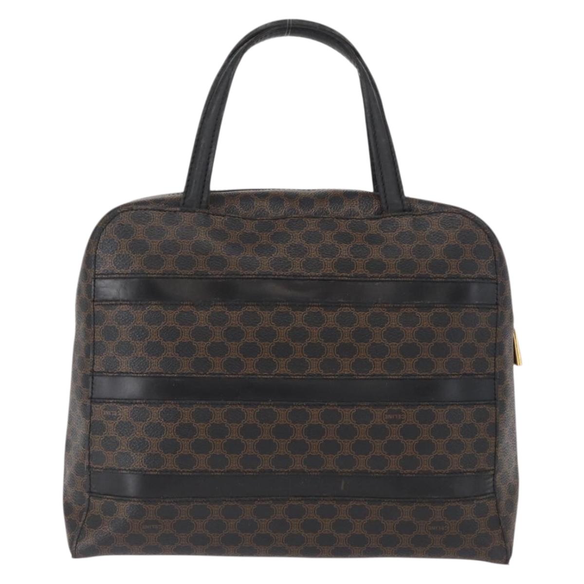 CELINE Macadam Canvas Hand Bag PVC Leather Black Gold Auth 164398