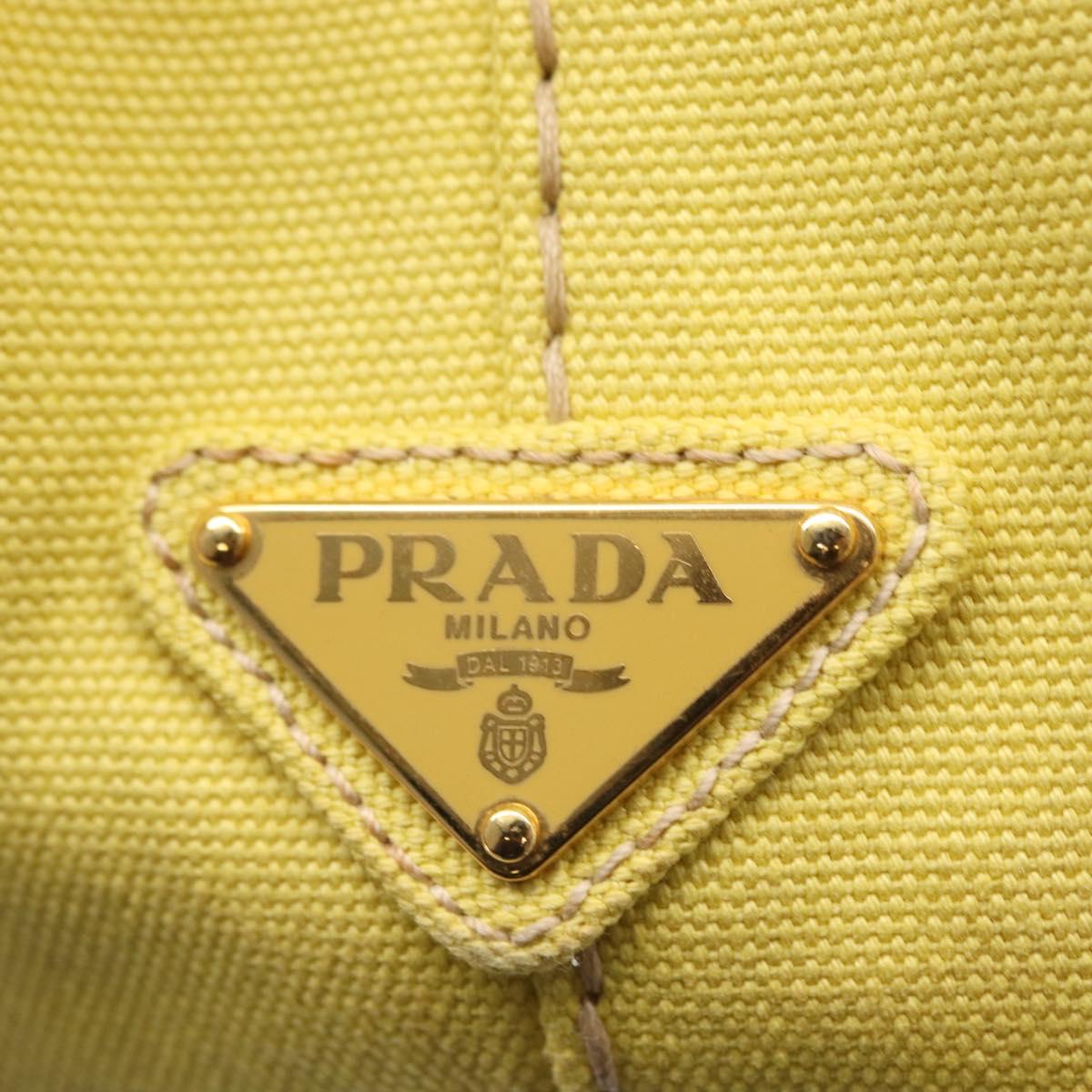 PRADA Canapa PM Hand Bag Canvas Yellow Gold Auth 164400