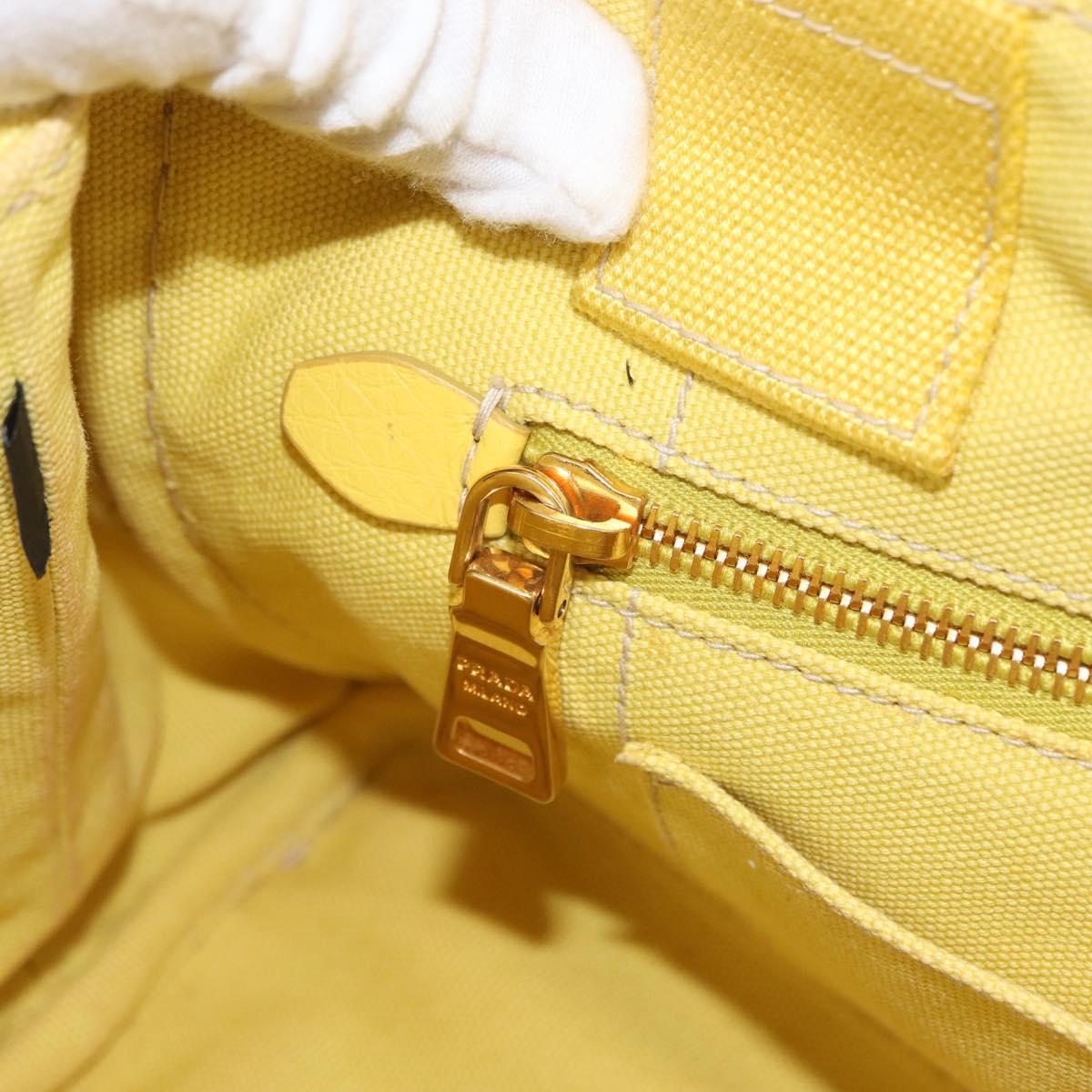 PRADA Canapa PM Hand Bag Canvas Yellow Gold Auth 164400