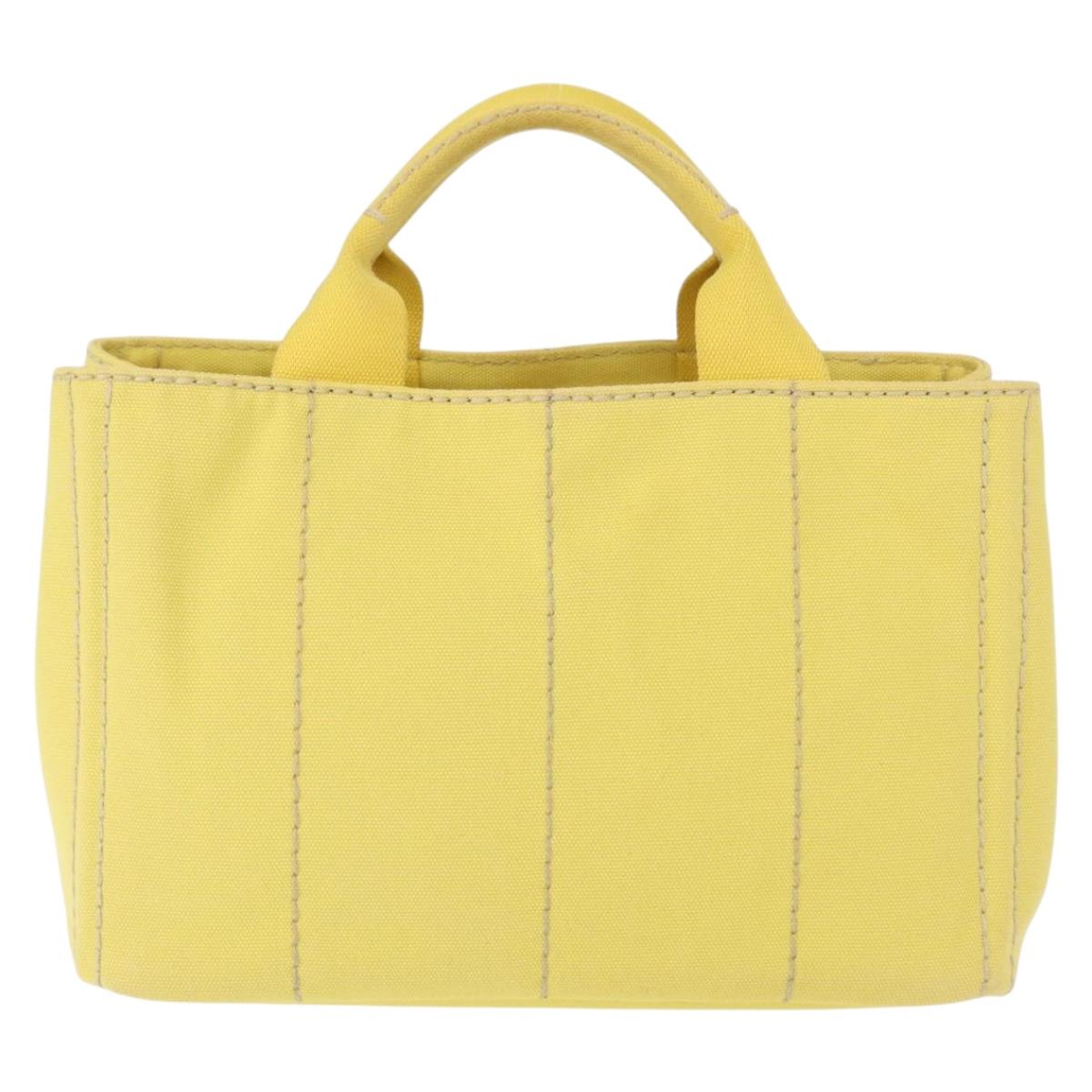 PRADA Canapa PM Hand Bag Canvas Yellow Gold Auth 164400