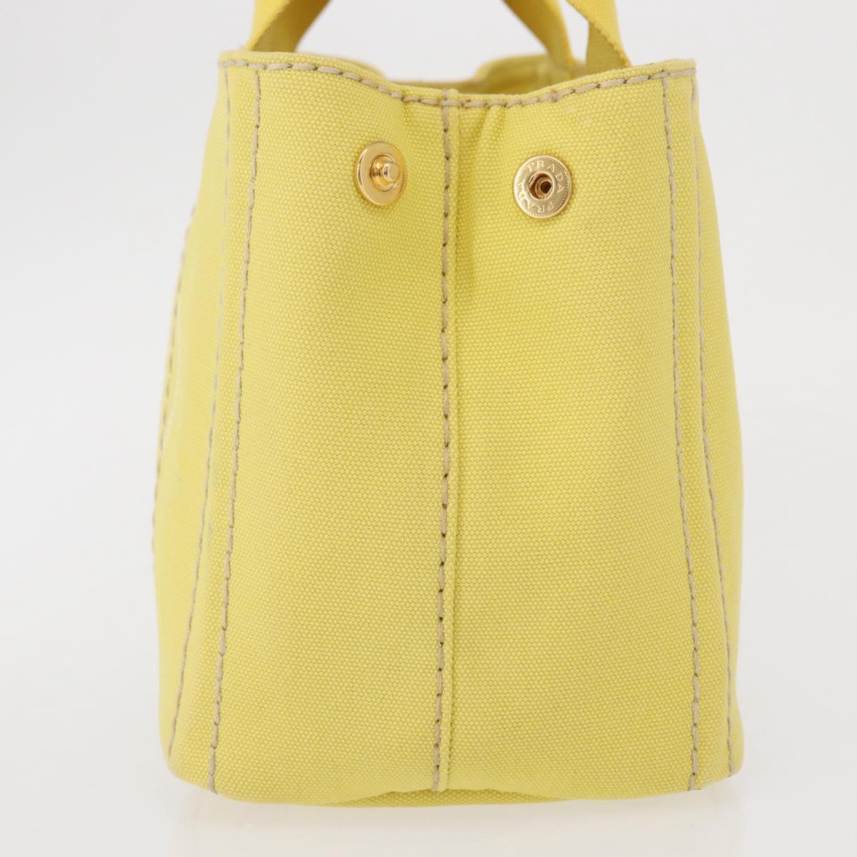 PRADA Canapa PM Hand Bag Canvas Yellow Gold Auth 164400