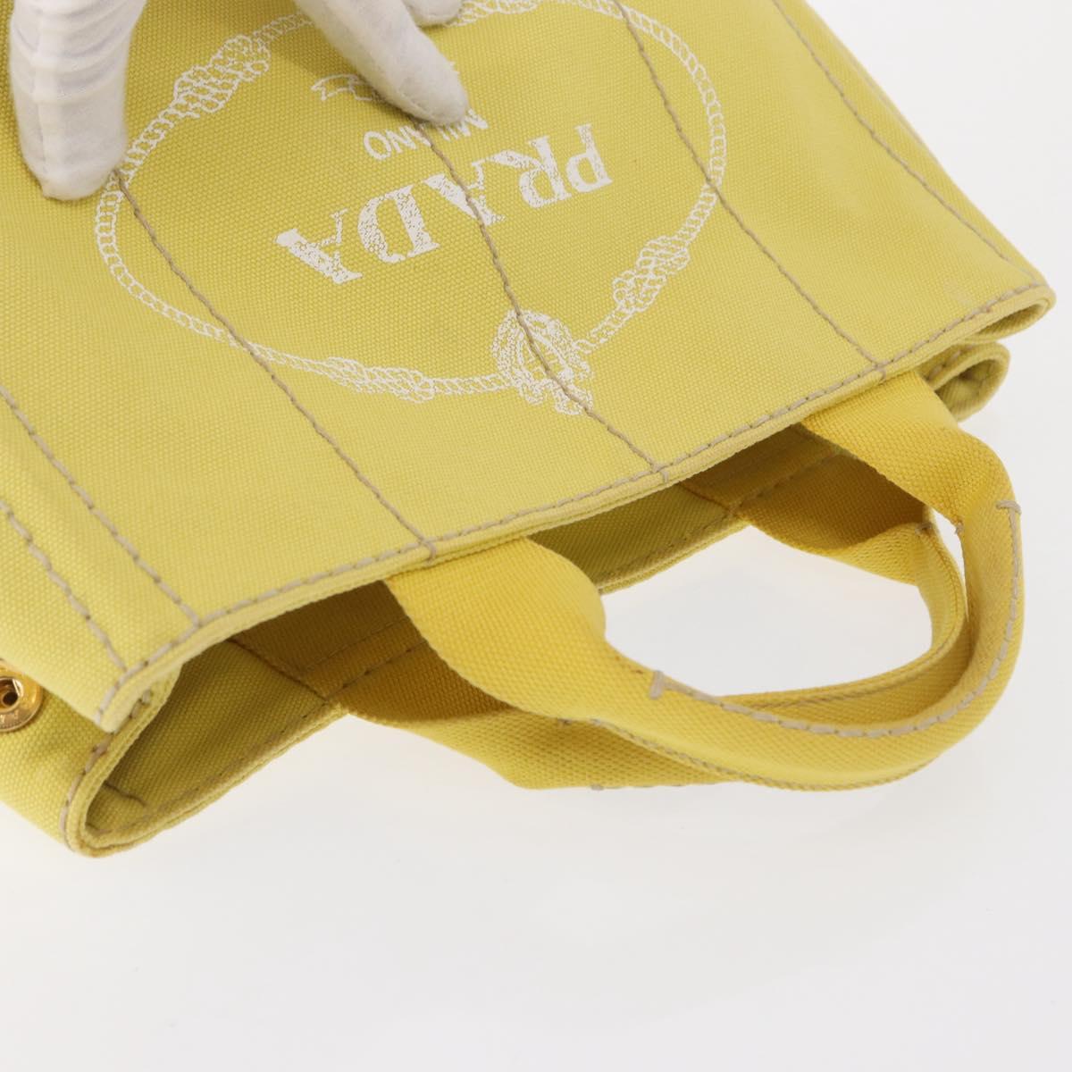PRADA Canapa PM Hand Bag Canvas Yellow Gold Auth 164400