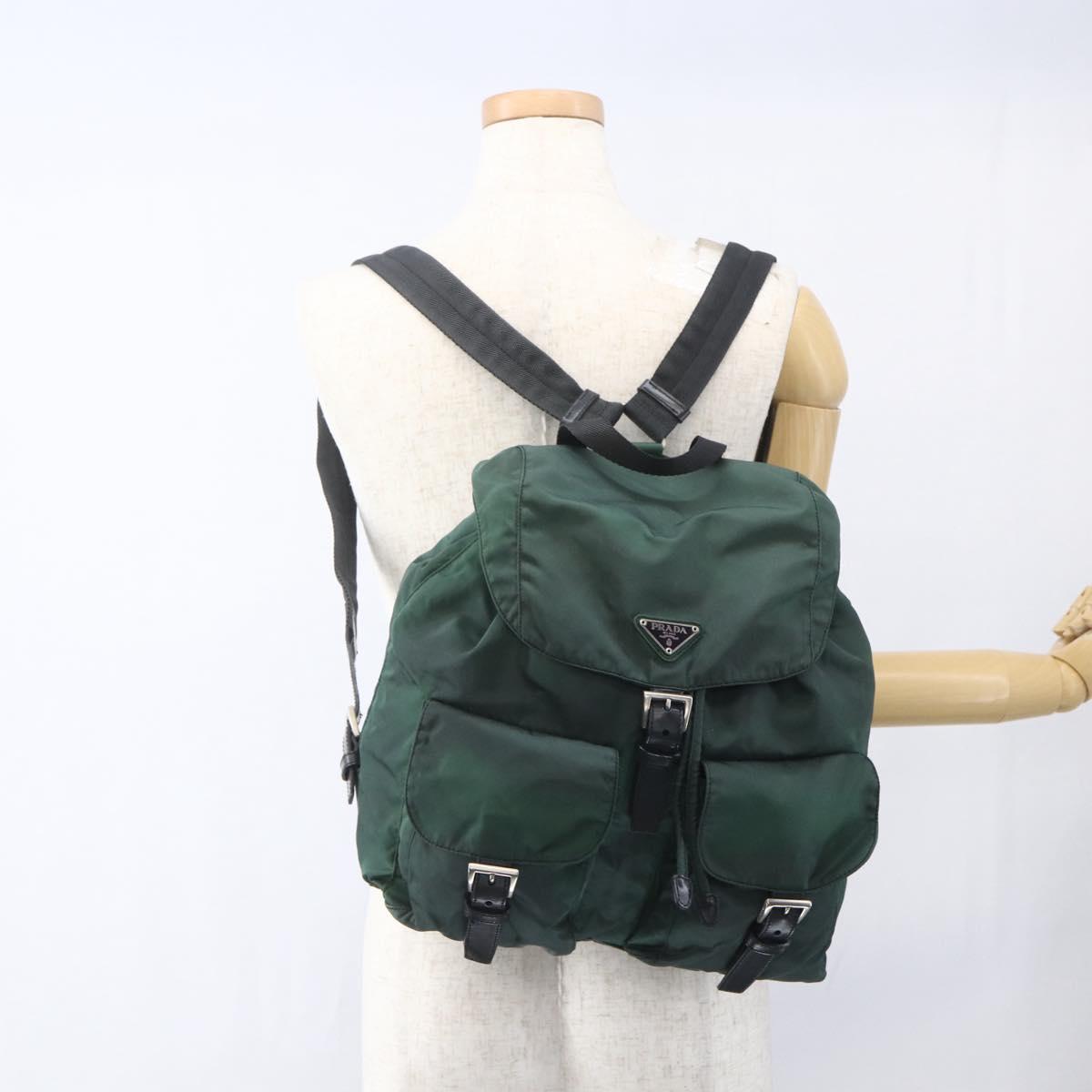 PRADA Backpack Nylon Green Silver Auth 164403