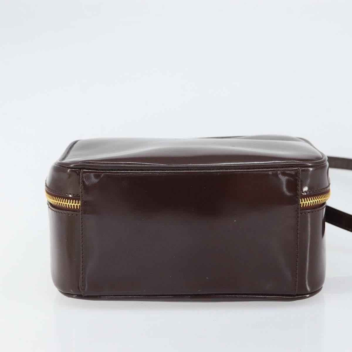 GUCCI Hand Bag Patent leather 2way Brown Gold Auth 164421
