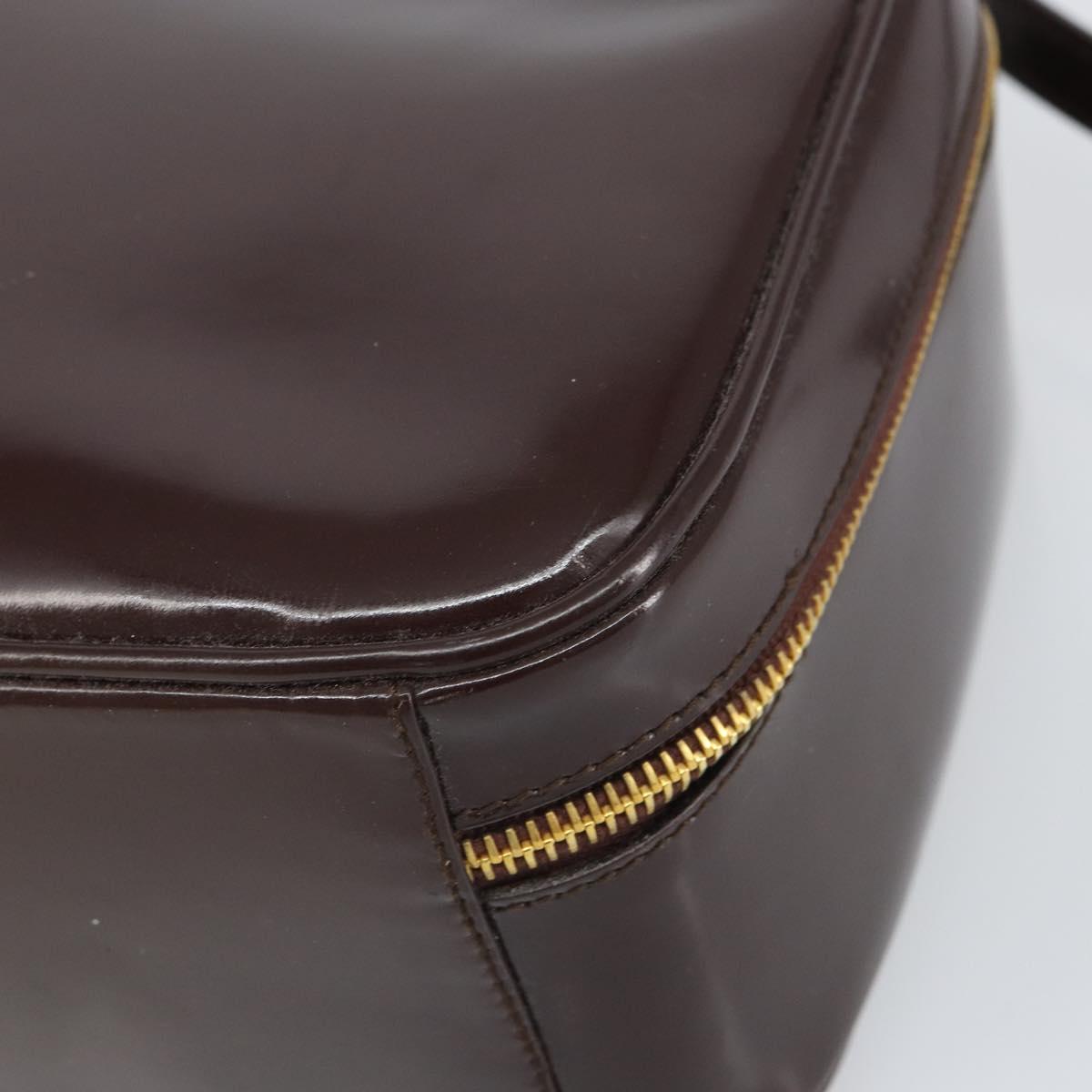 GUCCI Hand Bag Patent leather 2way Brown Gold Auth 164421