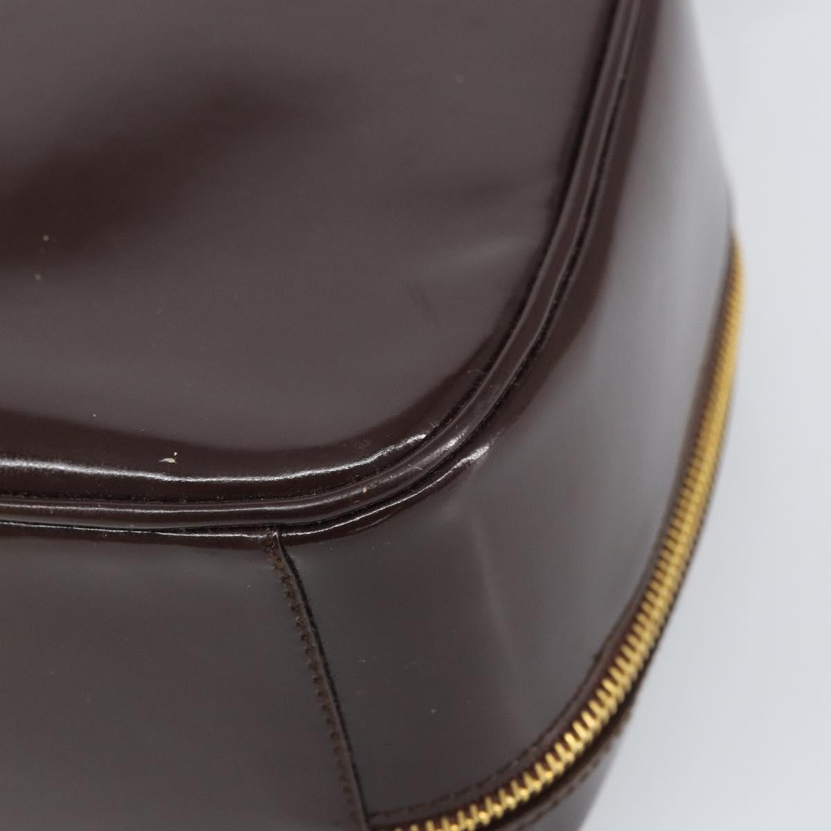GUCCI Hand Bag Patent leather 2way Brown Gold Auth 164421