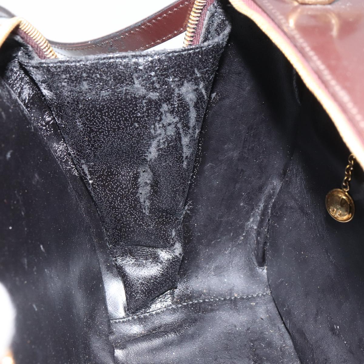 GUCCI Hand Bag Patent leather 2way Brown Gold Auth 164421