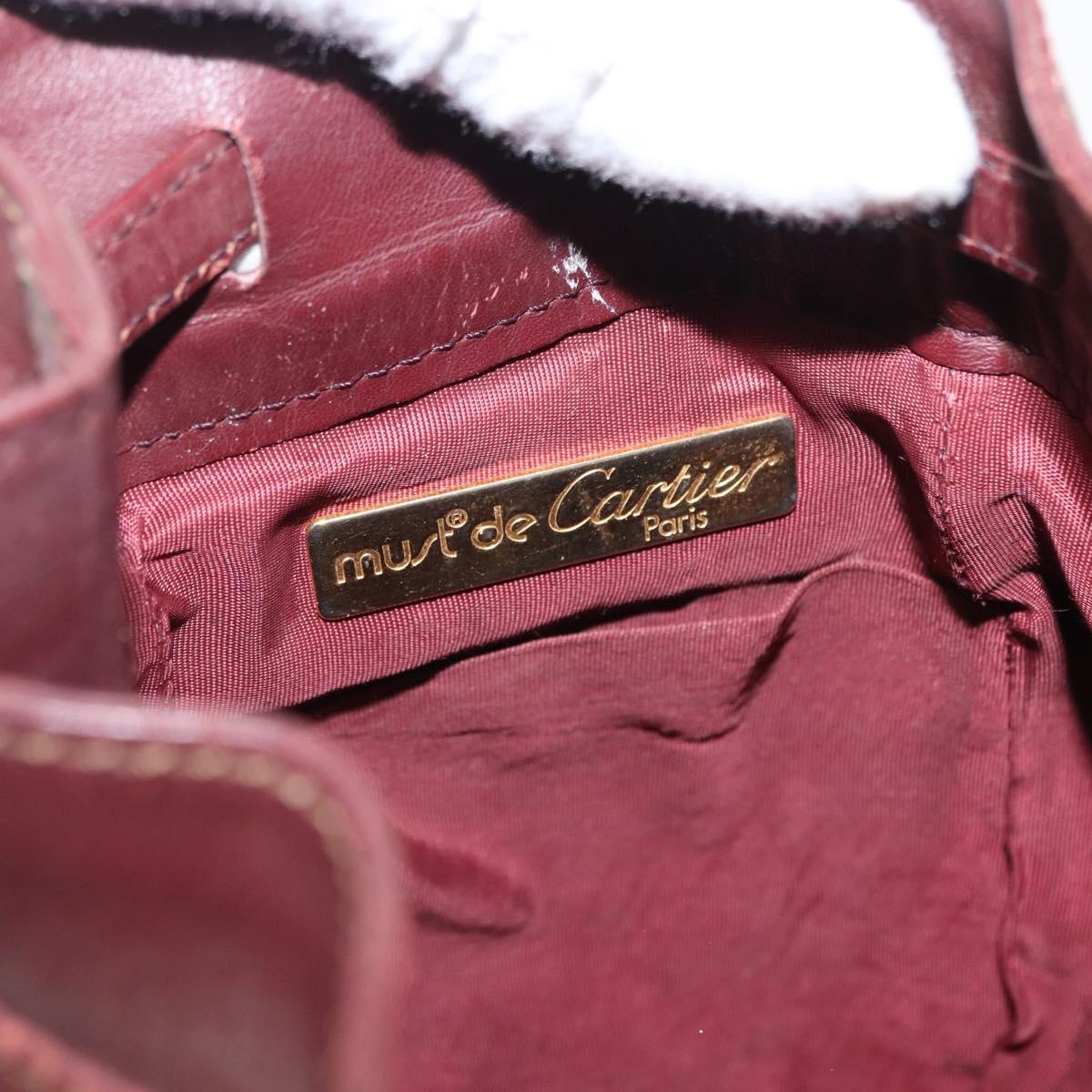 CARTIER Must Line Shoulder Bag Leather Bordeaux Gold Auth 164423