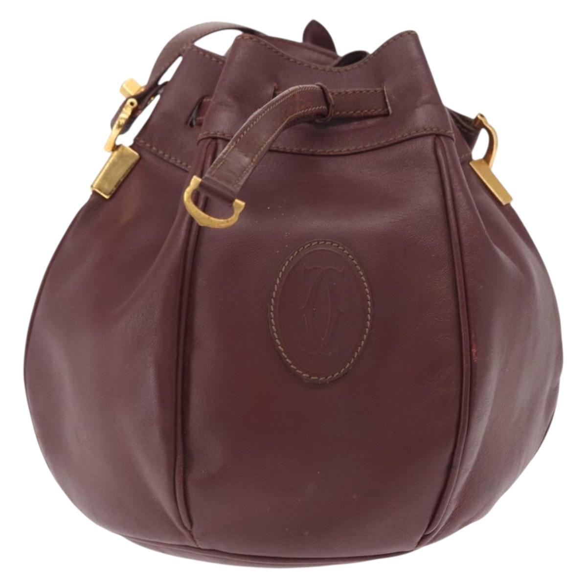 CARTIER Must Line Shoulder Bag Leather Bordeaux Gold Auth 164423