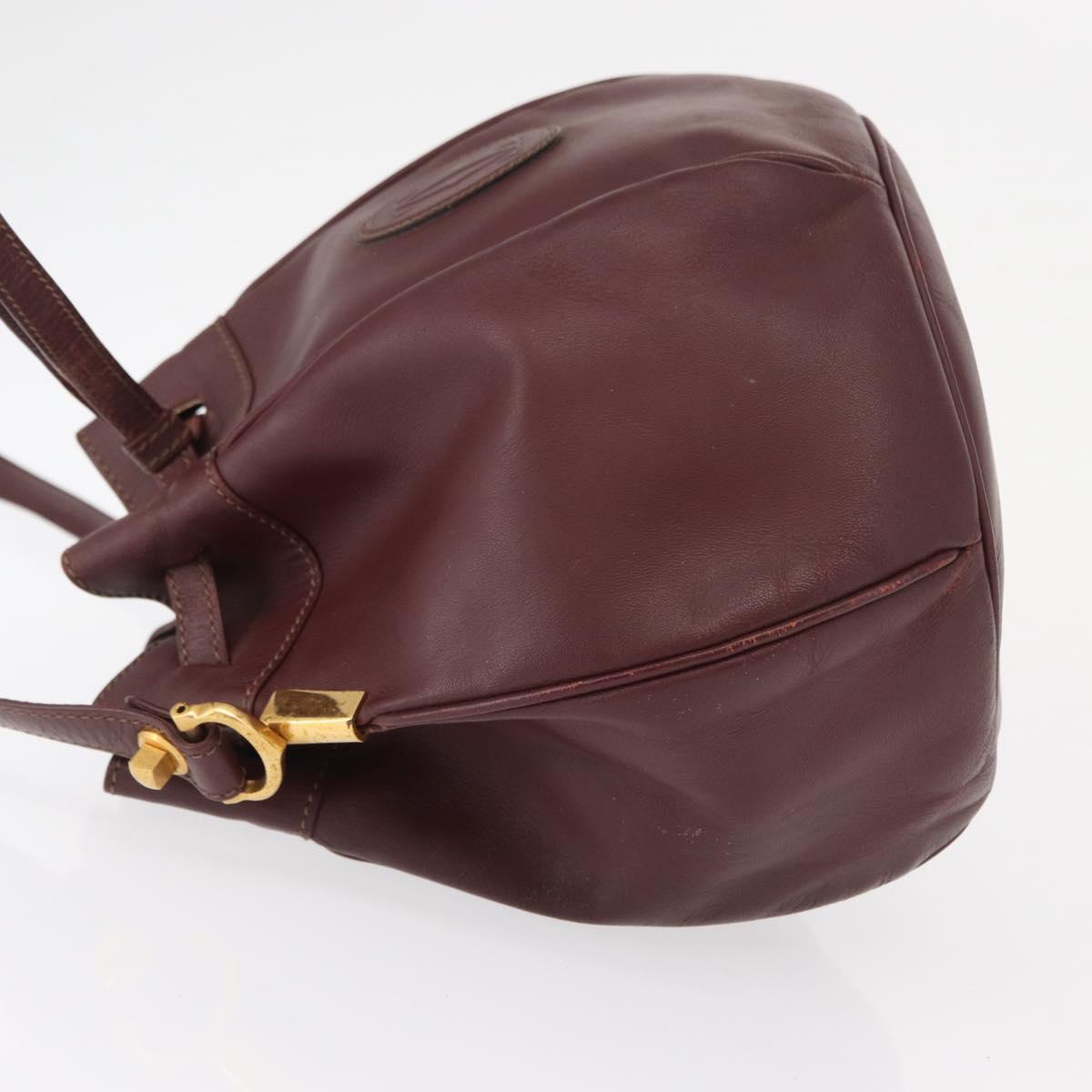 CARTIER Must Line Shoulder Bag Leather Bordeaux Gold Auth 164423